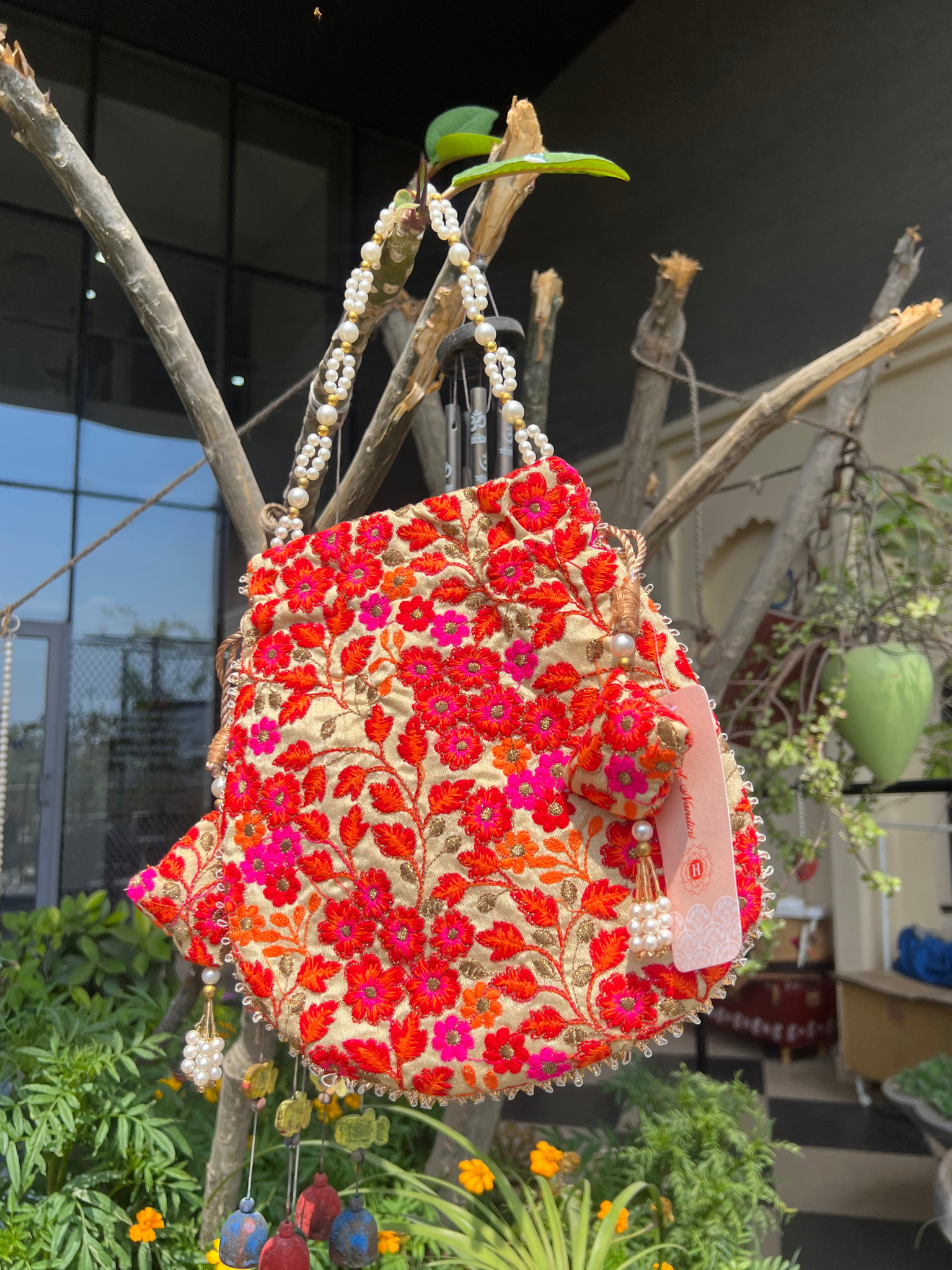Crimson Bloom Floral Printed Potli