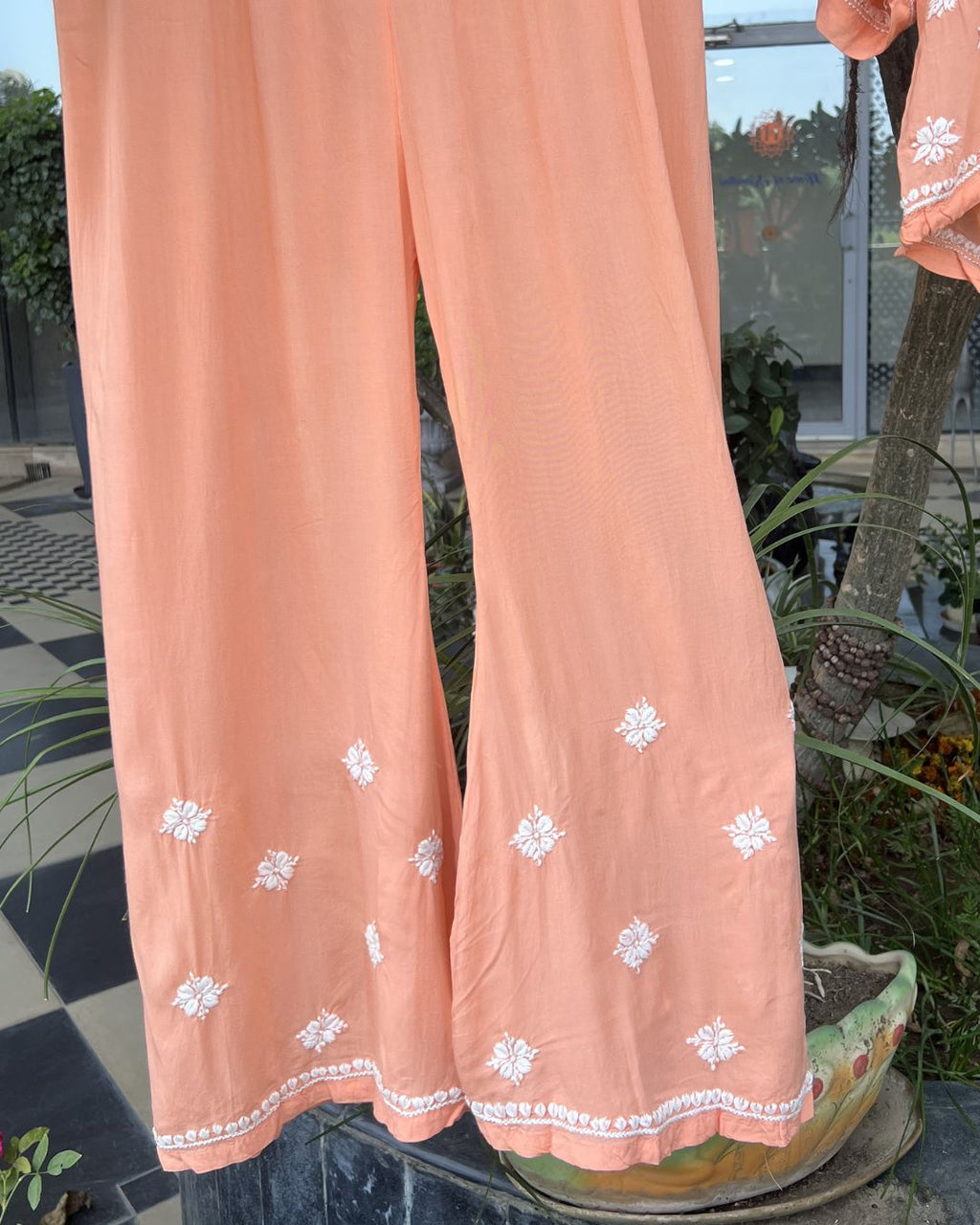 Peach Handcrafted Chikankari Top & Palazzo Set | Size 34 (10–12 Years) | Lucknow Chikankari Gurgaon