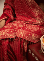 Red Hand Embroidered Saree with Zari & Mukaish Work
