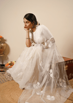Ivory Organza Chikankari Saree