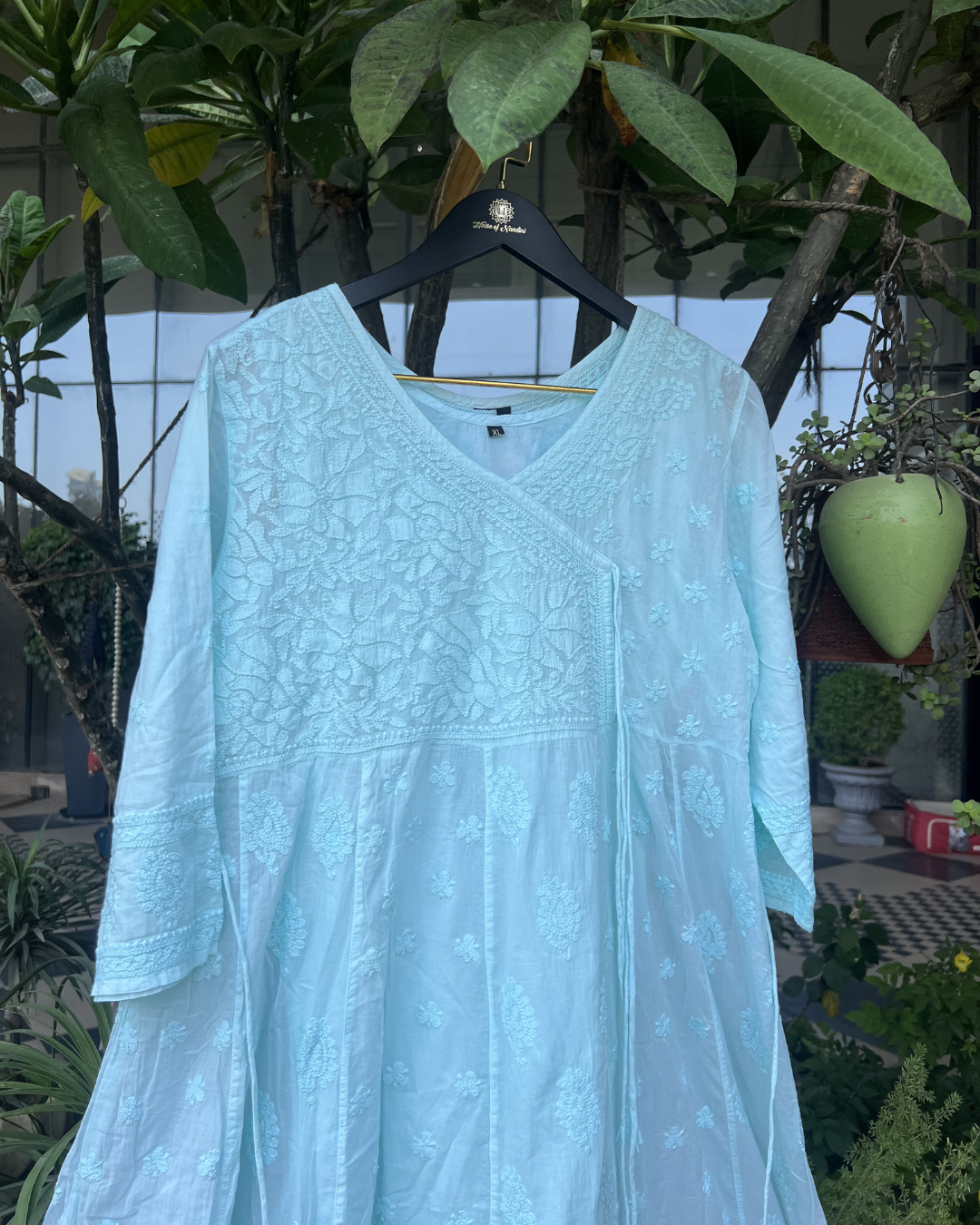 Mint Green Chikankari Angrakha Anarkali Kurta Set – Hand Embroidered Ethnic Wear | House of Nandini