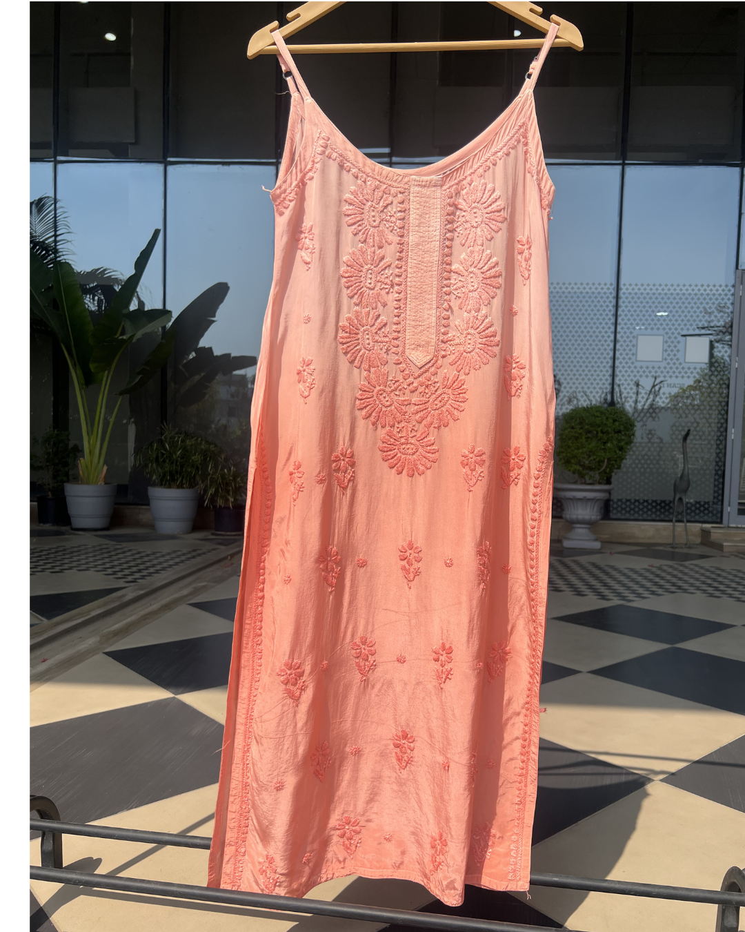 Long Muslin Chikankari Kurti | Chikankari Studio Gurgaon