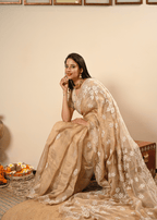Golden Tissue Hand Embroidered Chikankari Saree