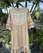 Chocolate Brown Long Chikankari Dress with White Embroidery | Lucknow Chikankari Gurgaon | Chikankari Studio Gurgaon