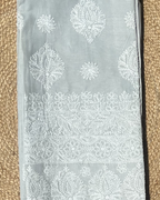 Grey Cotton Chikankari Saree with White Hand Embroidery | Handcrafted Lucknowi Cotton Saree