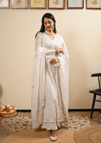 White Chikankari Georgette Anarkali Set