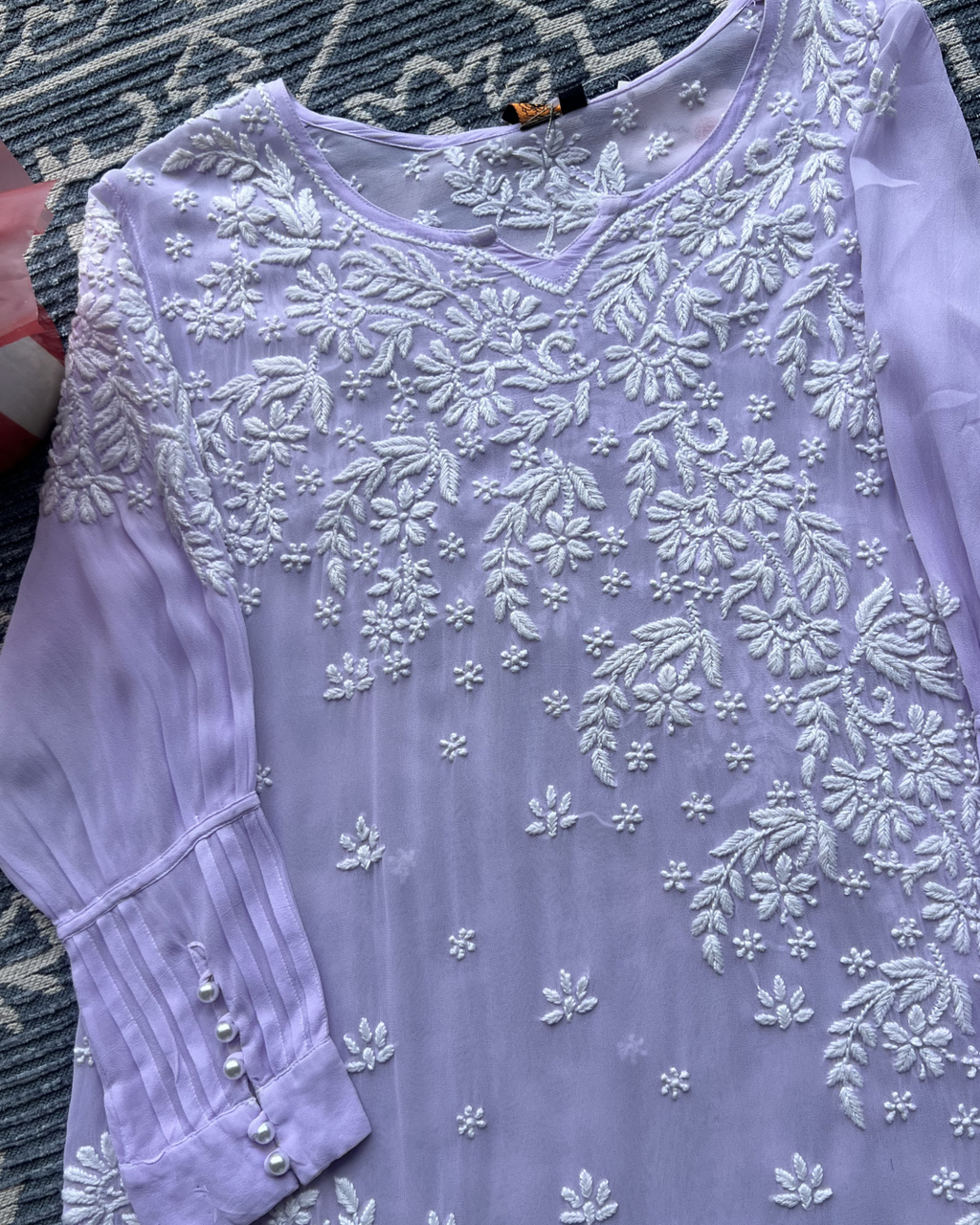 Purple Chikankari Kurti with White Floral Embroidery