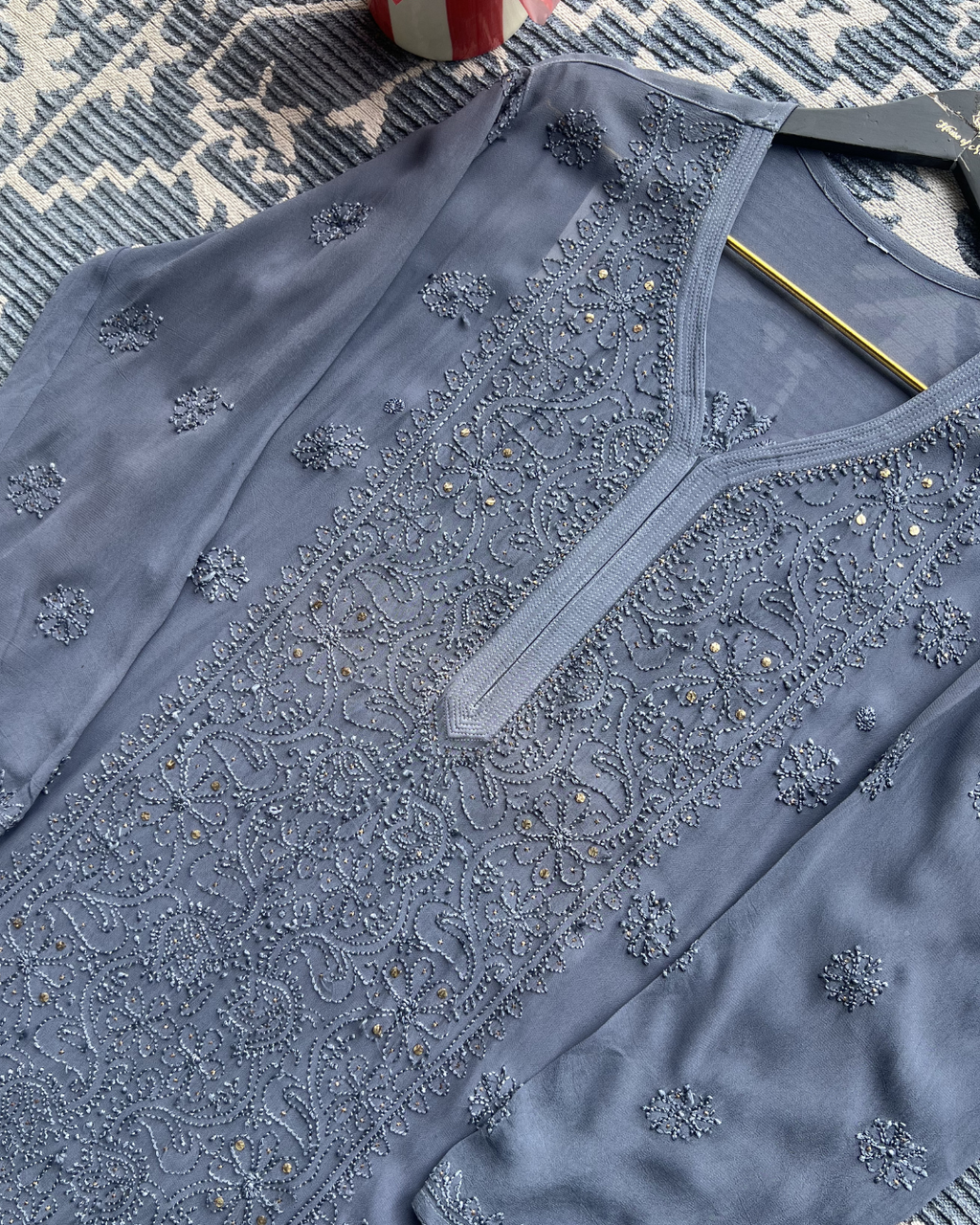 Premium Dark Grey Chikankari Kurti | Elegant Embroidery & Timeless Style