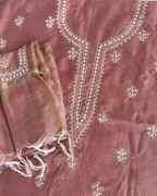 Rose Tissue Unstitched Suit Set | Lucknow Chikankari Gurgaon