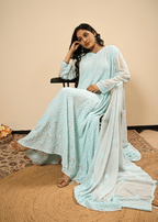 Embroidered Chikankari Anarkali Set with Dupatta | Lucknowi Chikankari
