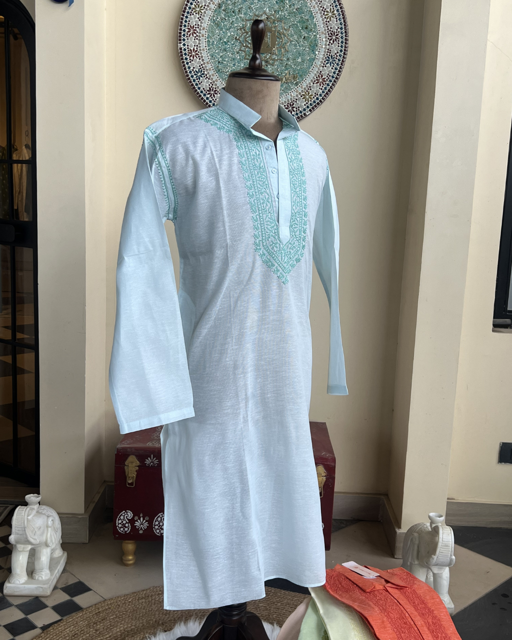 Men’s Chikankari Kurta Collection – Tone-on-Tone Hand Embroidered Kurtas | House of Nandini