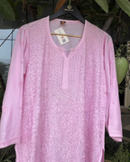 Muslin Chikankari Long Kurti  Full Sleeves | Lucknowi Elegance