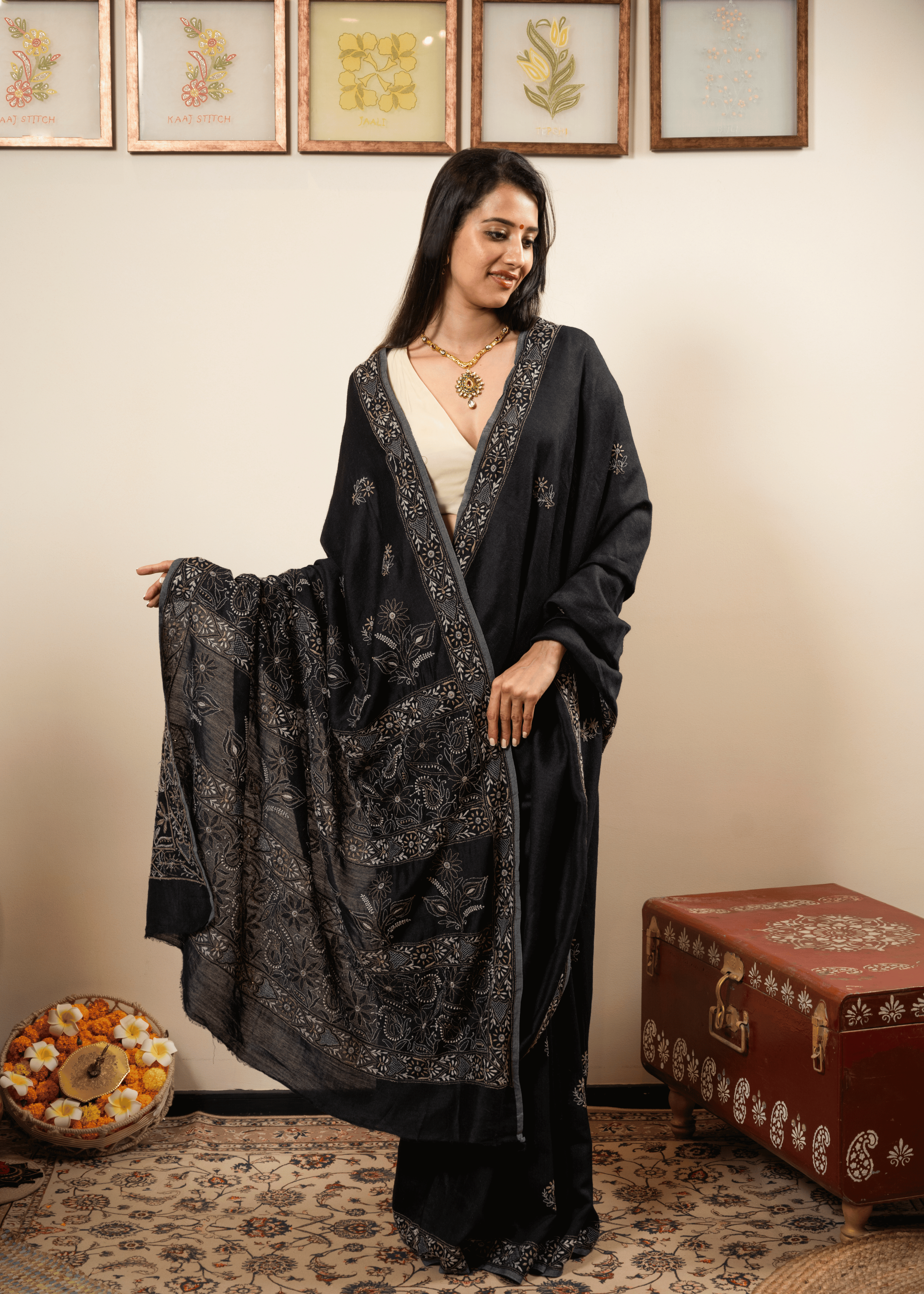 Black Embroidered Chikankari Saree  Lucknowi Chikankari Saree