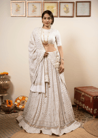 Hand Embroidered White Lehenga Lucknowi Chikankari