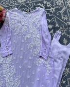 Peach Chikankari Kurti with White Floral Embroidery