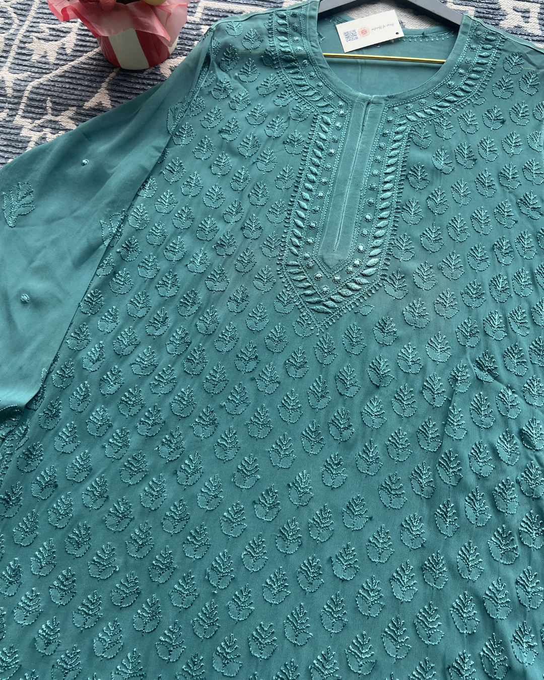 premium Bottle Green Chikankari Kurti | Timeless Elegance & Comfort