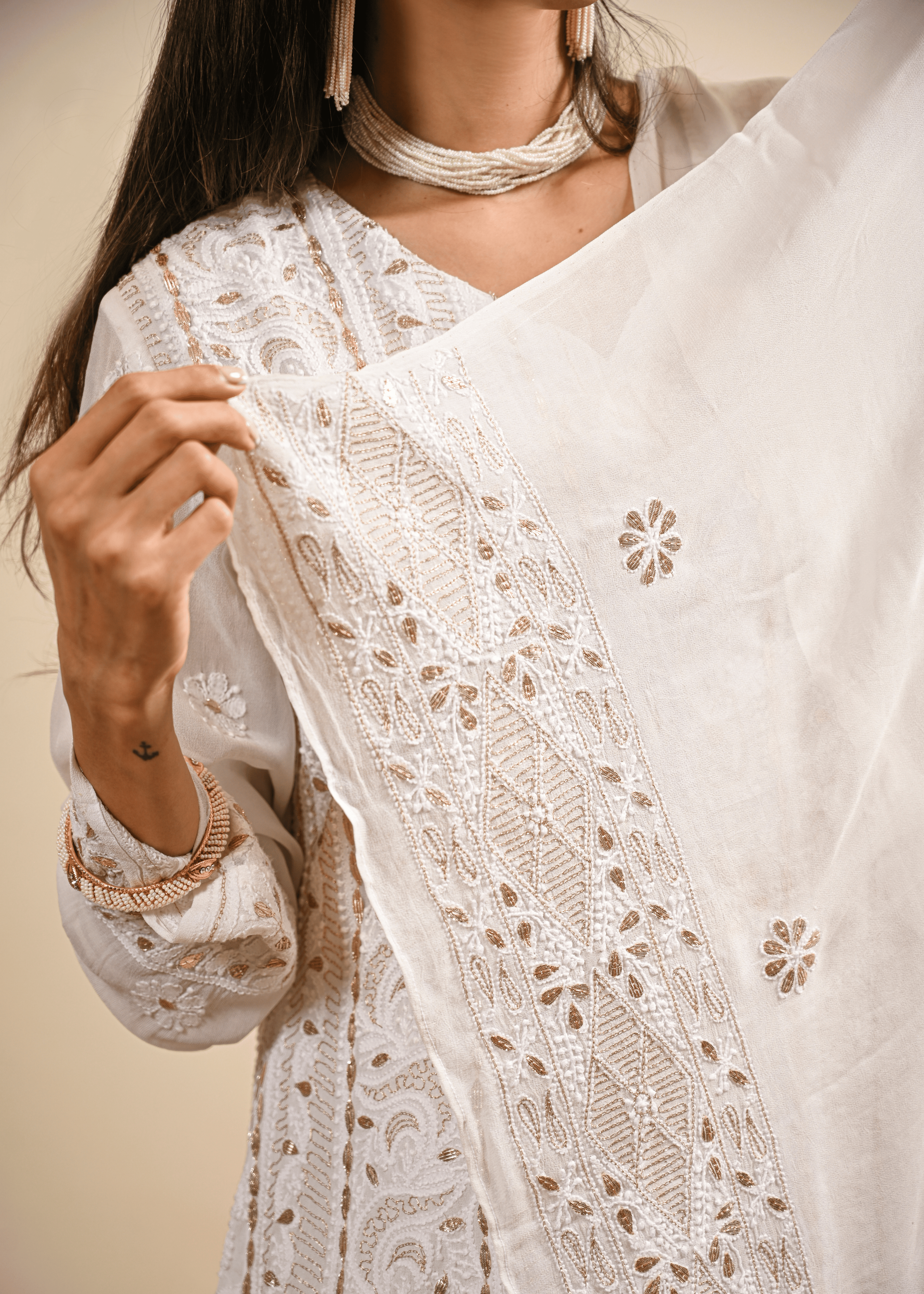 White Chikankari Georgette Anarkali Set