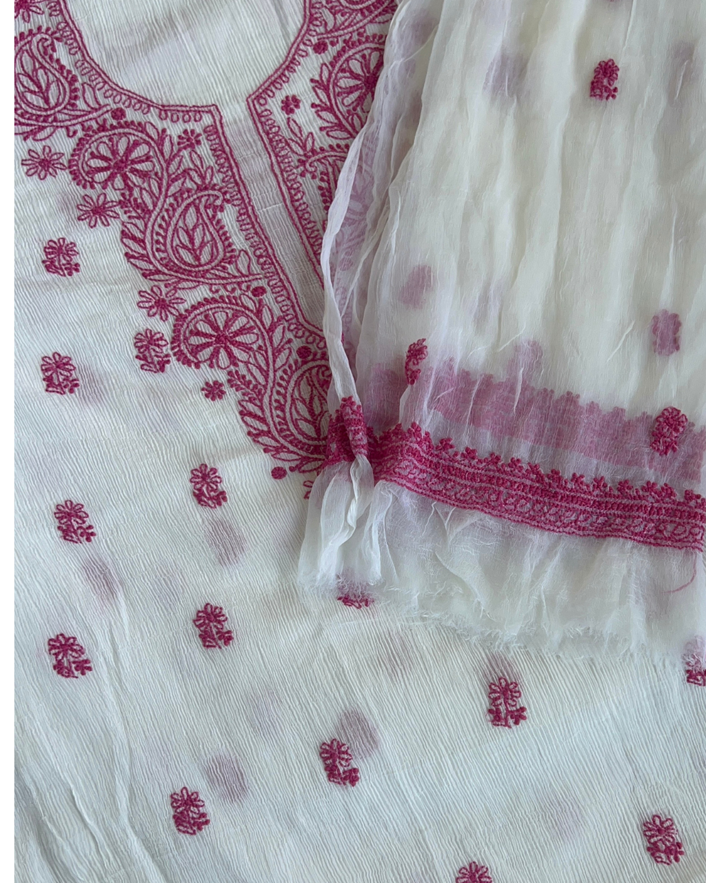 Pink & White Cotton Unstitched Suit Set | Lucknow Chikankari Gurgaon