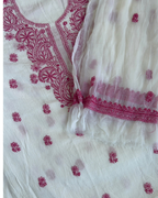 Pink & White Cotton Unstitched Suit Set | Lucknow Chikankari Gurgaon