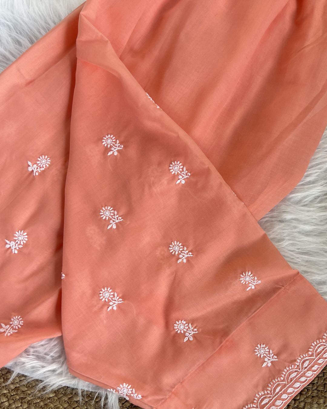 Orange Chikankari Salwar with White Embroidery | Lucknow Chikankari Gurgaon | Chikankari Studio Gurgaon