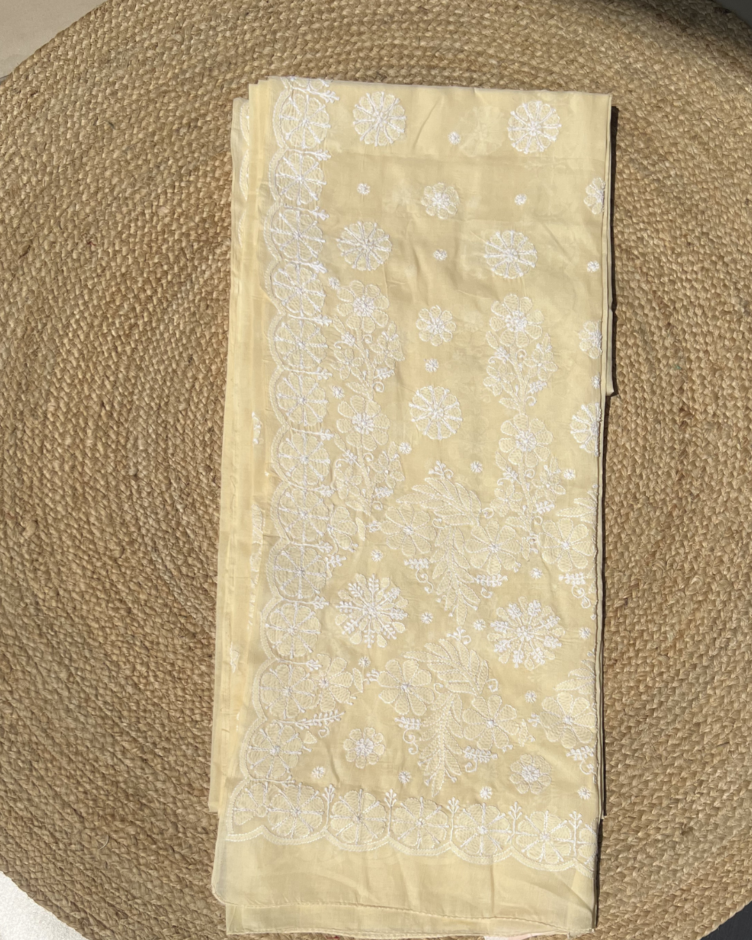 Beige Handcrafted Lucknow Chikankari Saree with Elegant White Embroidery | Premium Ethnic Wear Saree