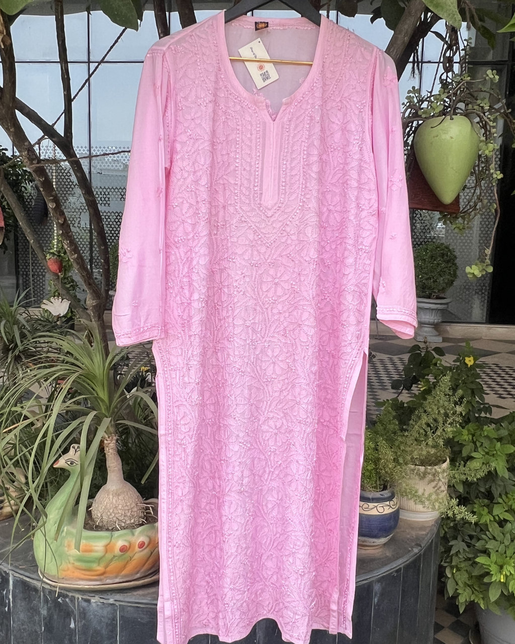 Muslin Chikankari Long Kurti  Full Sleeves | Lucknowi Elegance
