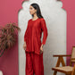 Red Chanderi silk kurti+pant
