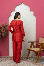 Red Chanderi Silk Kurti with Pant – Festive Elegance