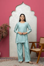 Elegant Georgette Stitched Kurti Pant Set