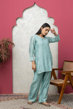 Elegant Georgette Stitched Kurti Pant Set