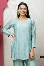 Elegant Georgette Stitched Kurti Pant Set