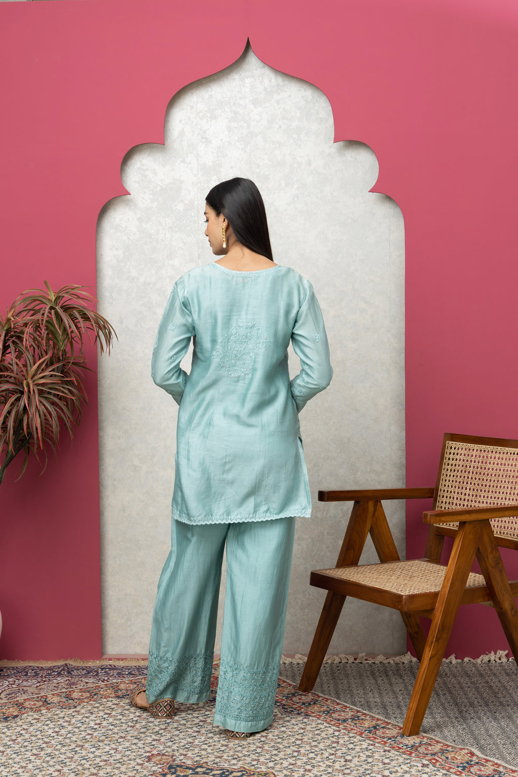 Elegant Georgette Stitched Kurti Pant Set