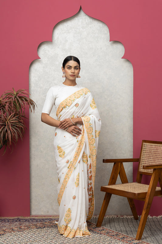 Off-White Saree with Blouse
