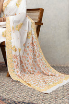 Off-White Saree with Colorful Chikankari Blouse – Elegant Handcrafted Ensemble