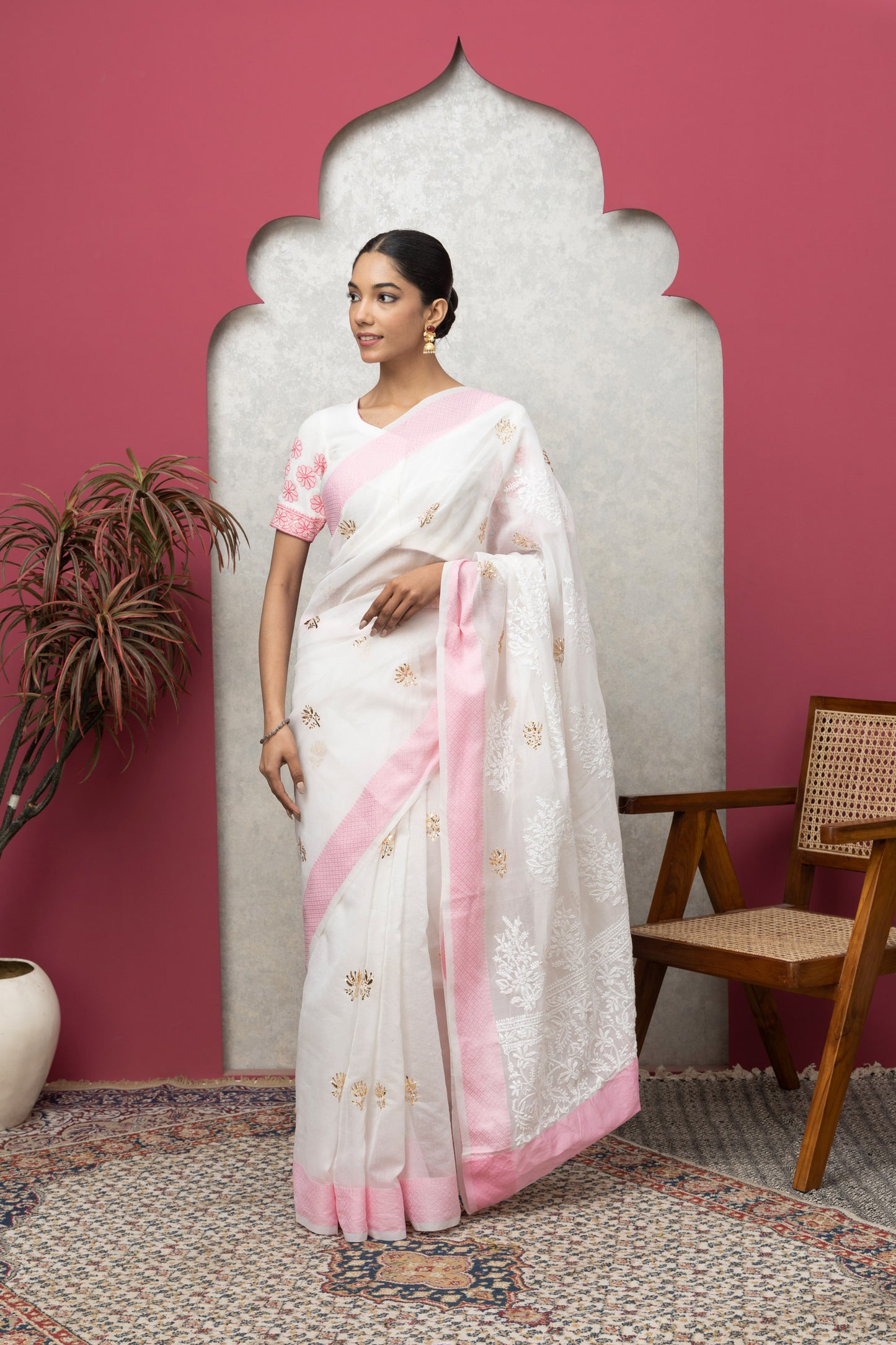 Kota Chanderi Saree with Chikankari & Pitta Work