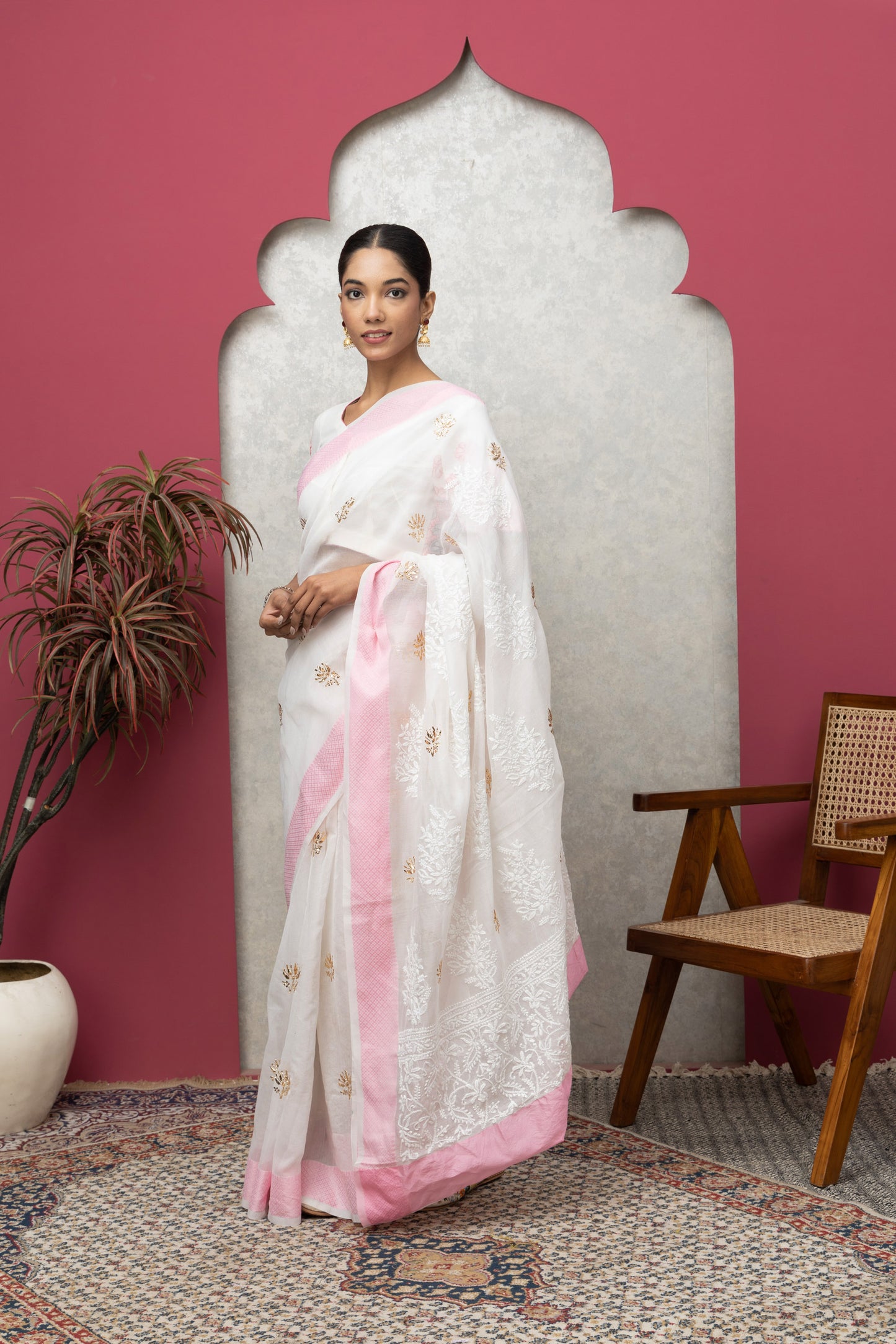 Kota Chanderi Saree with Chikankari & Pitta Work