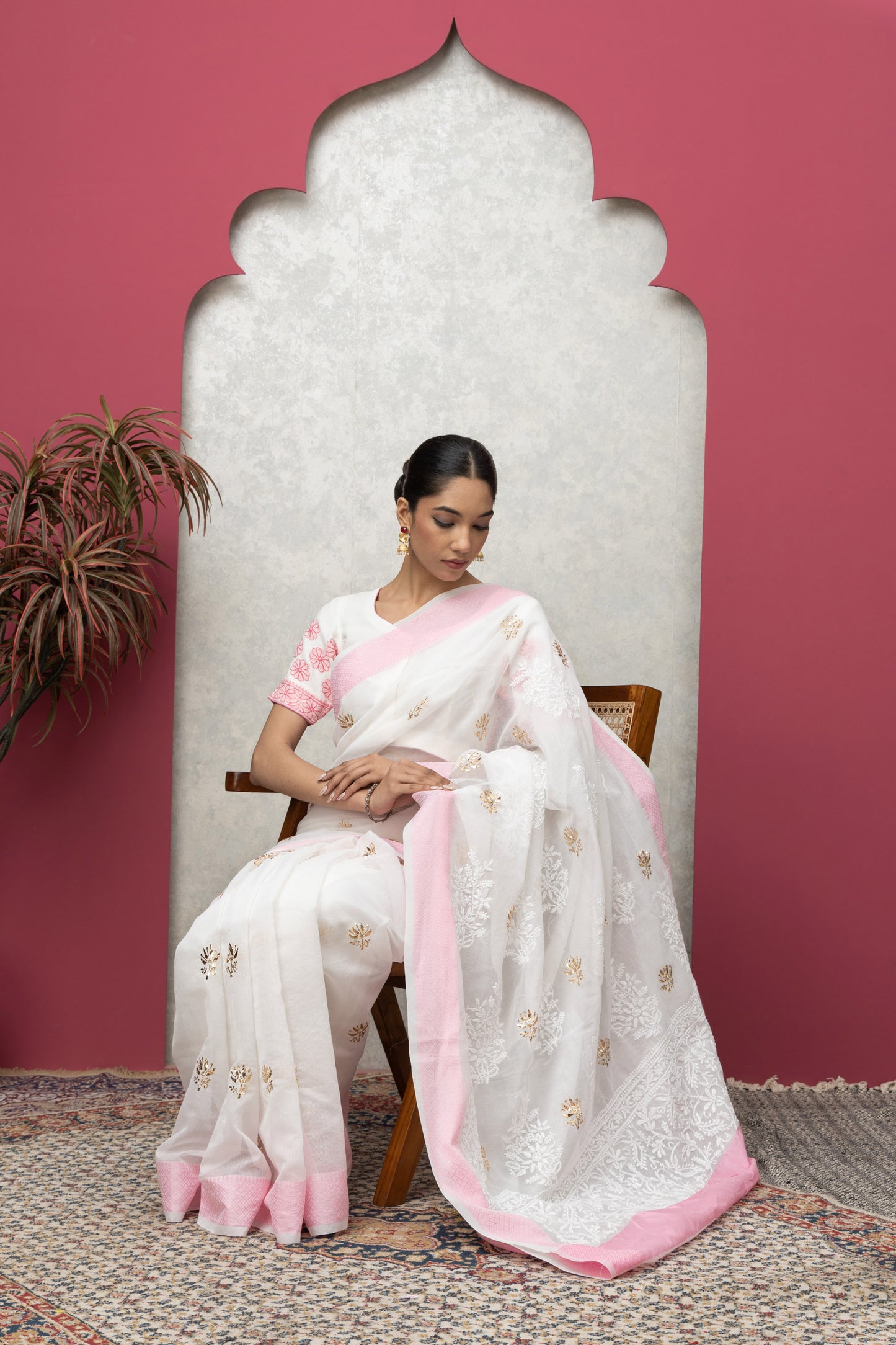 Kota Chanderi Saree with Chikankari & Pitta Work