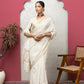 tissueBeige sareewithblouse+golden border+chikankari