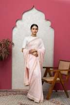 Baby Pink Chanderi Silk Saree with Blouse & Chikankari – Soft Elegance