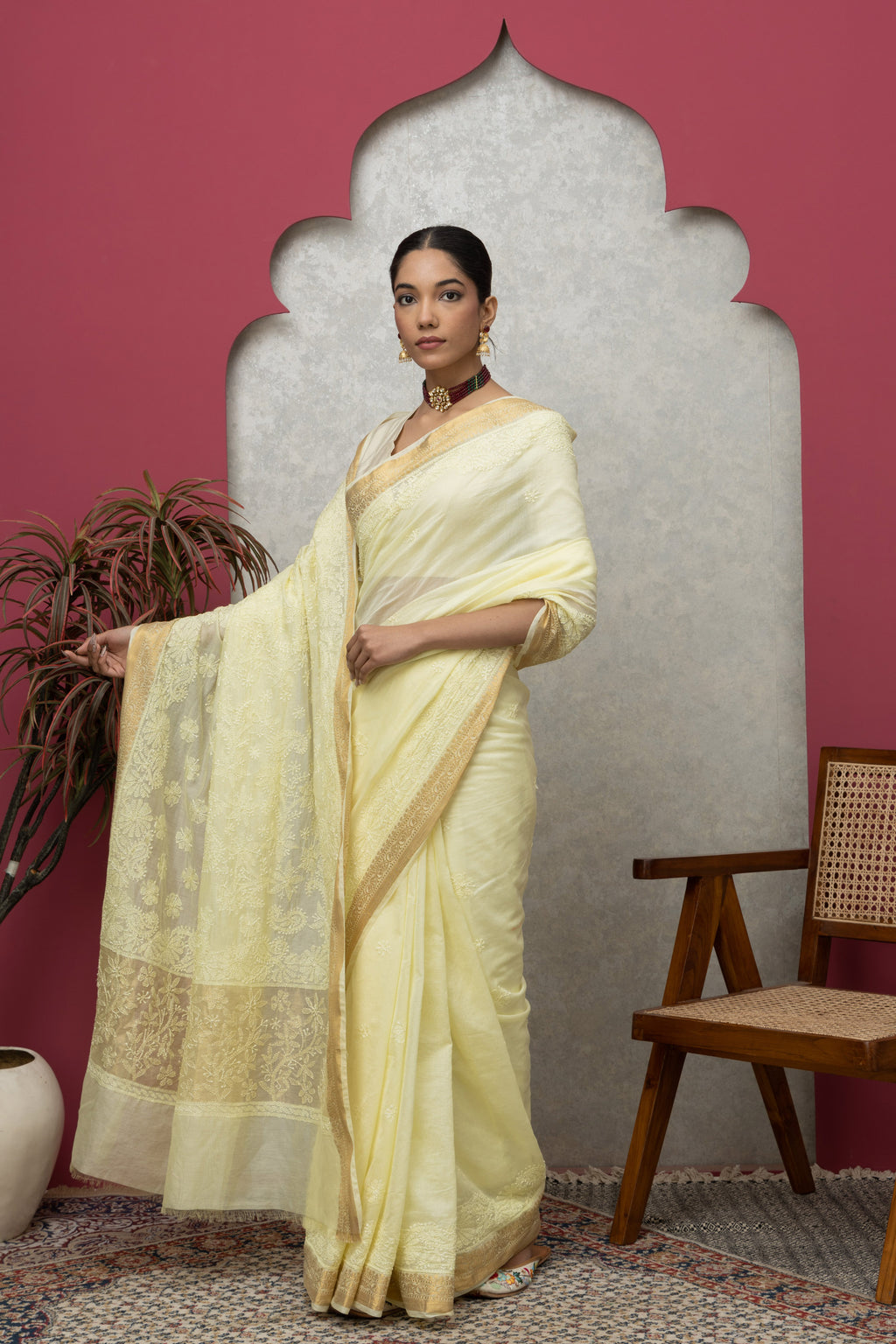 Lemon Yellow Chanderi Silk Saree with Blouse & Chikankari – Radiant Elegance