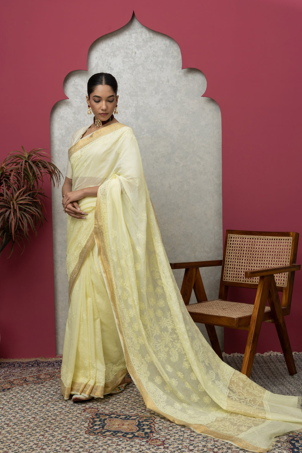 Lemon Yellow Chanderi Silk Saree with Blouse & Chikankari – Radiant Elegance