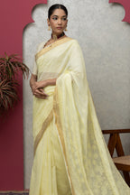 Lemon Yellow Chanderi Silk Saree with Blouse & Chikankari – Radiant Elegance