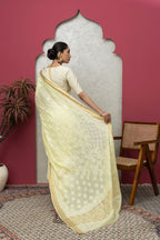 Lemon Yellow Chanderi Silk Saree with Blouse & Chikankari – Radiant Elegance