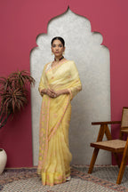 Elegant Yellow Organza Saree with Matching Blouse