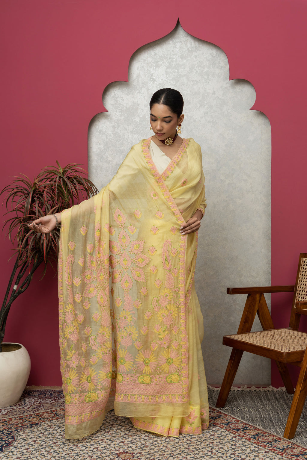 Elegant Yellow Organza Saree with Matching Blouse