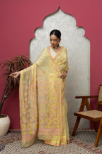 Elegant Yellow Organza Saree with Matching Blouse