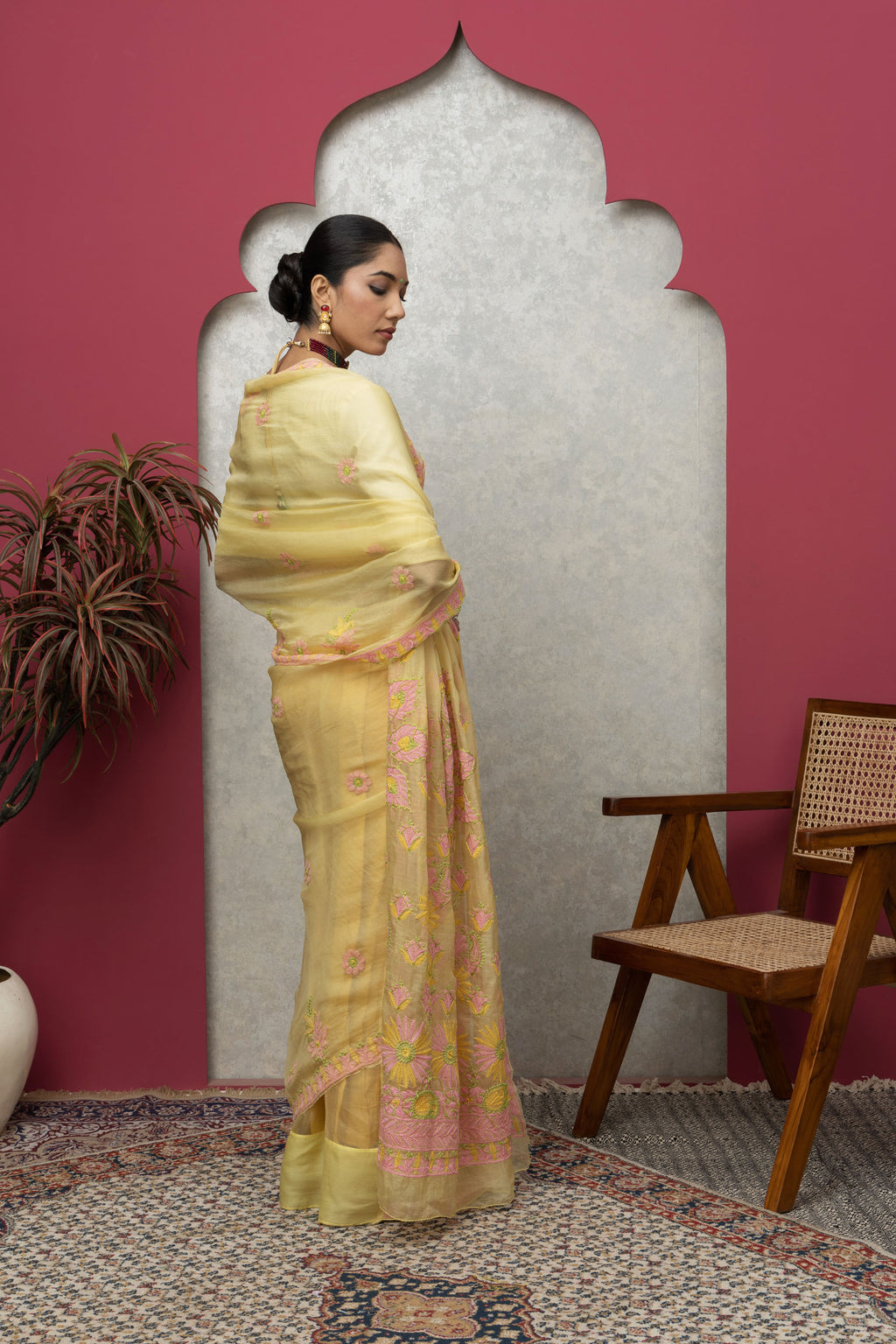 Elegant Yellow Organza Saree with Matching Blouse