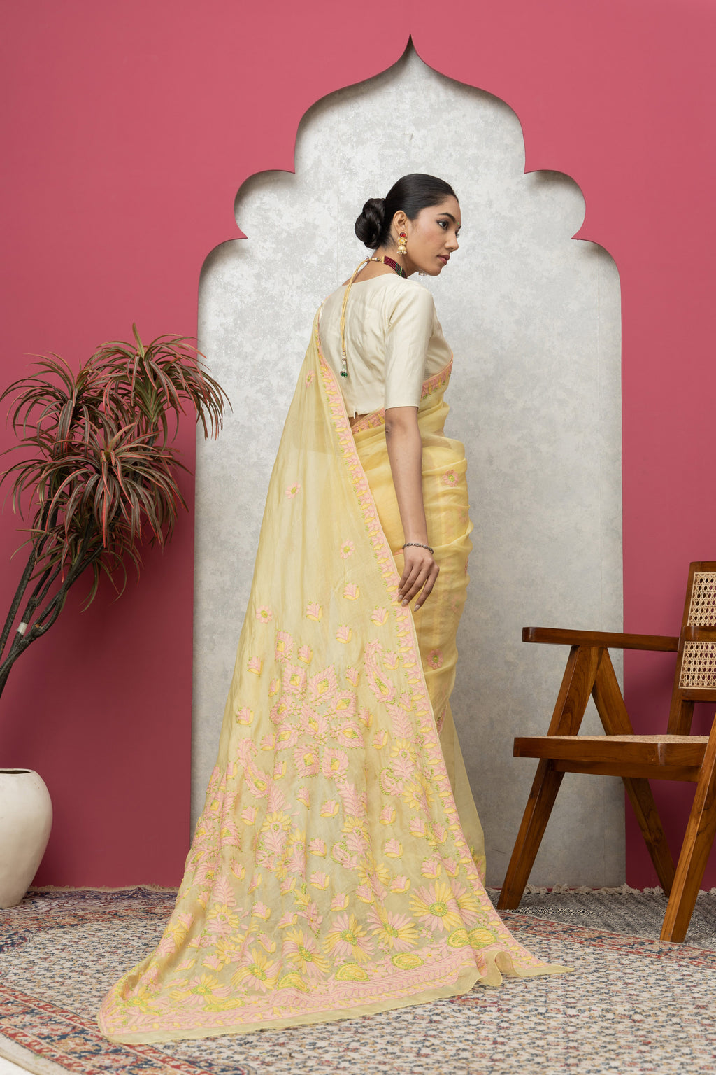 Elegant Yellow Organza Saree with Matching Blouse