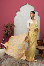 Elegant Yellow Organza Saree with Matching Blouse