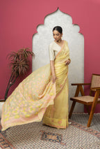 Elegant Yellow Organza Saree with Matching Blouse
